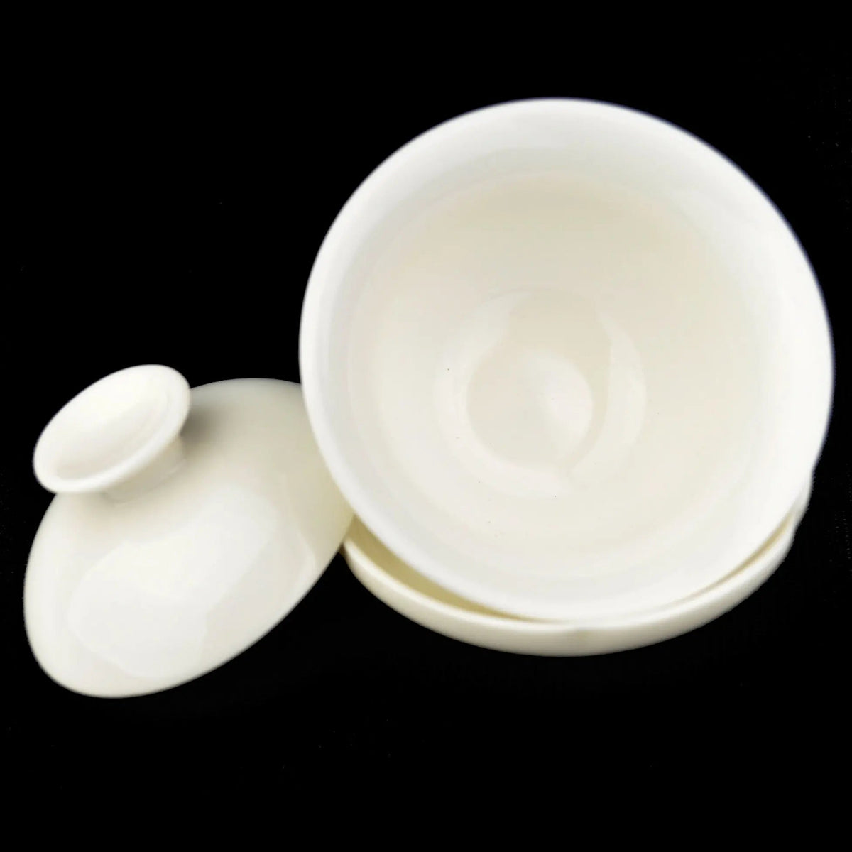 White porcelain gaiwan 60ml shown open with lid and saucer